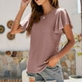 thumbnail image 5 of Summer Tops for Women Round Neck Ruffle Sleeve Cutout Trendy Shirts Solid Color Casual Summer Tunic Top Blouses, 5 of 7