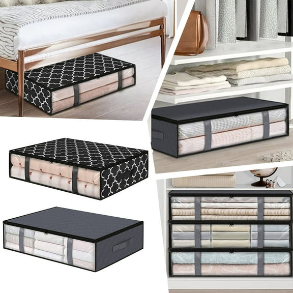 1Pc Storage Bag 1 Pack Storage Bins Clothes Storage Foldable Blanket Storage Bags Under Bed Storage Containers for Organizing Clothing Bedroom Comforter Closet Dorm Quilts Organizer Black