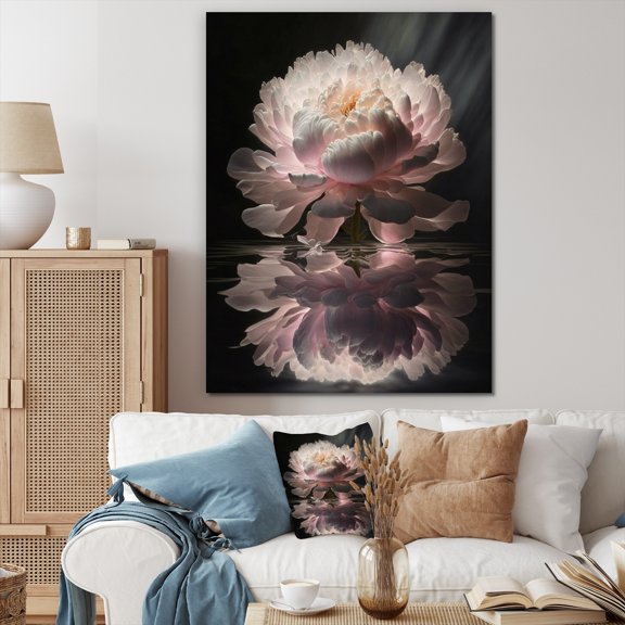 DESIGN ART Designart "Pink Black Peonies Petals Iii" Floral Peony Canvas Print 30 in. wide x 40 in. high