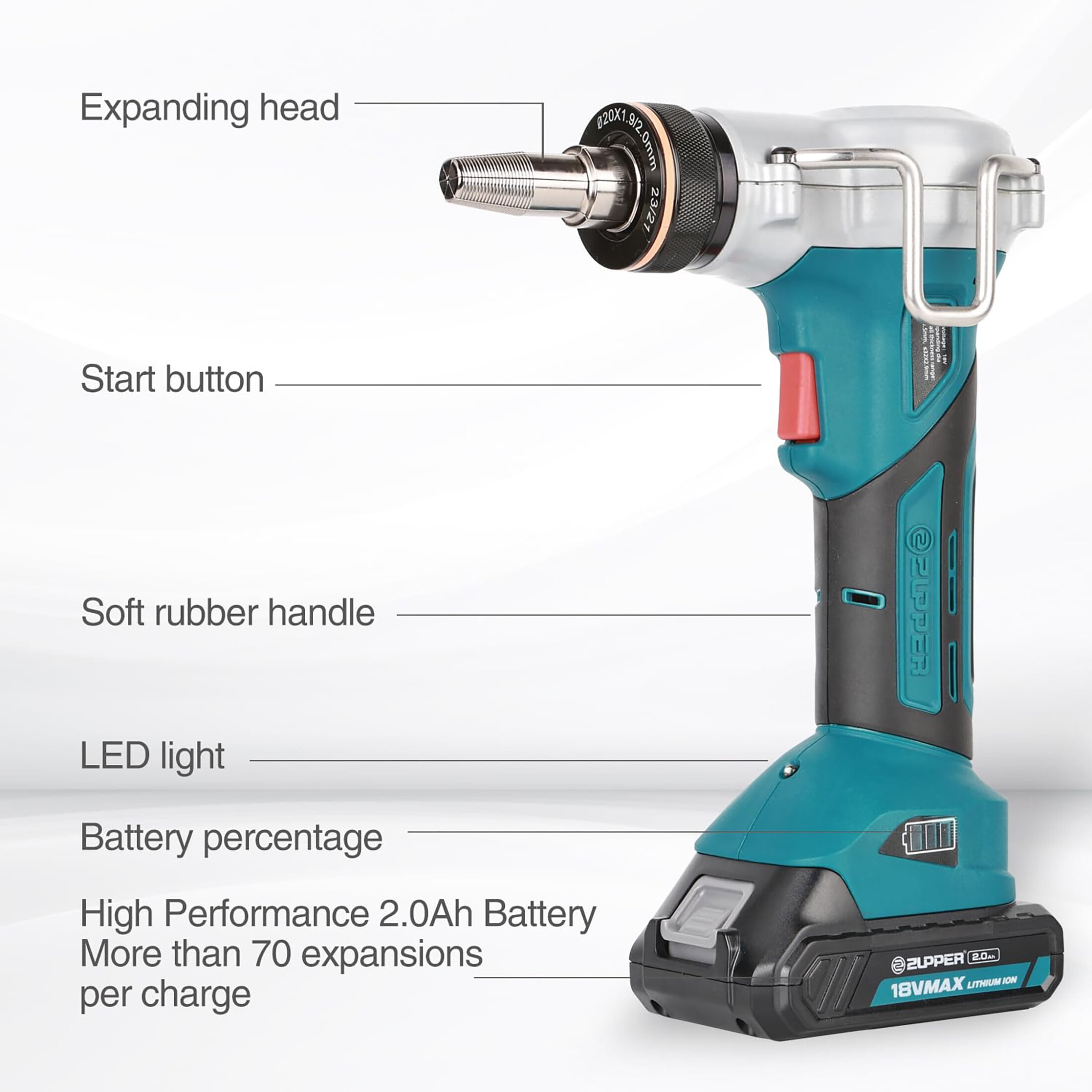 ZUPPER 18V Pro PEX Expansion Tool Kit with 1/2