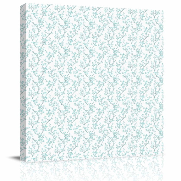 Framed Canvas Wall Art for Living Room Teal Flower Wall Decor, Floral Tree Branch Aesthetic Paintings for Bedroom Office Kitchen Bathroom, Ready to Hang Artwork Wall Pictures 8x8 Inch