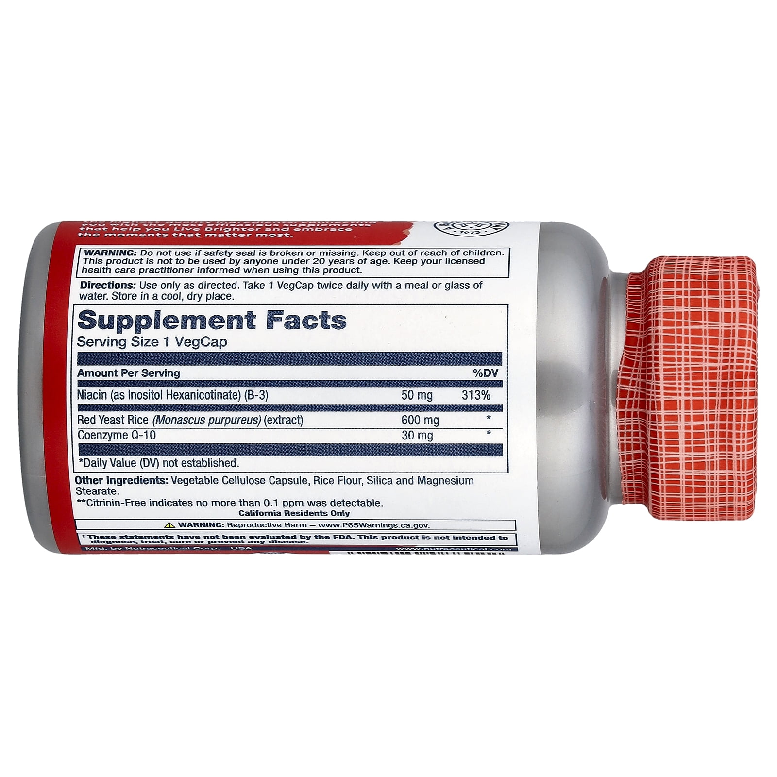 Solaray Red Yeast Rice Plus CoQ-10 | With Niacin for Added Cardiovascular Health Support | Non-Irradiated & No Citrinin | 60 Vegetarian Capsules
