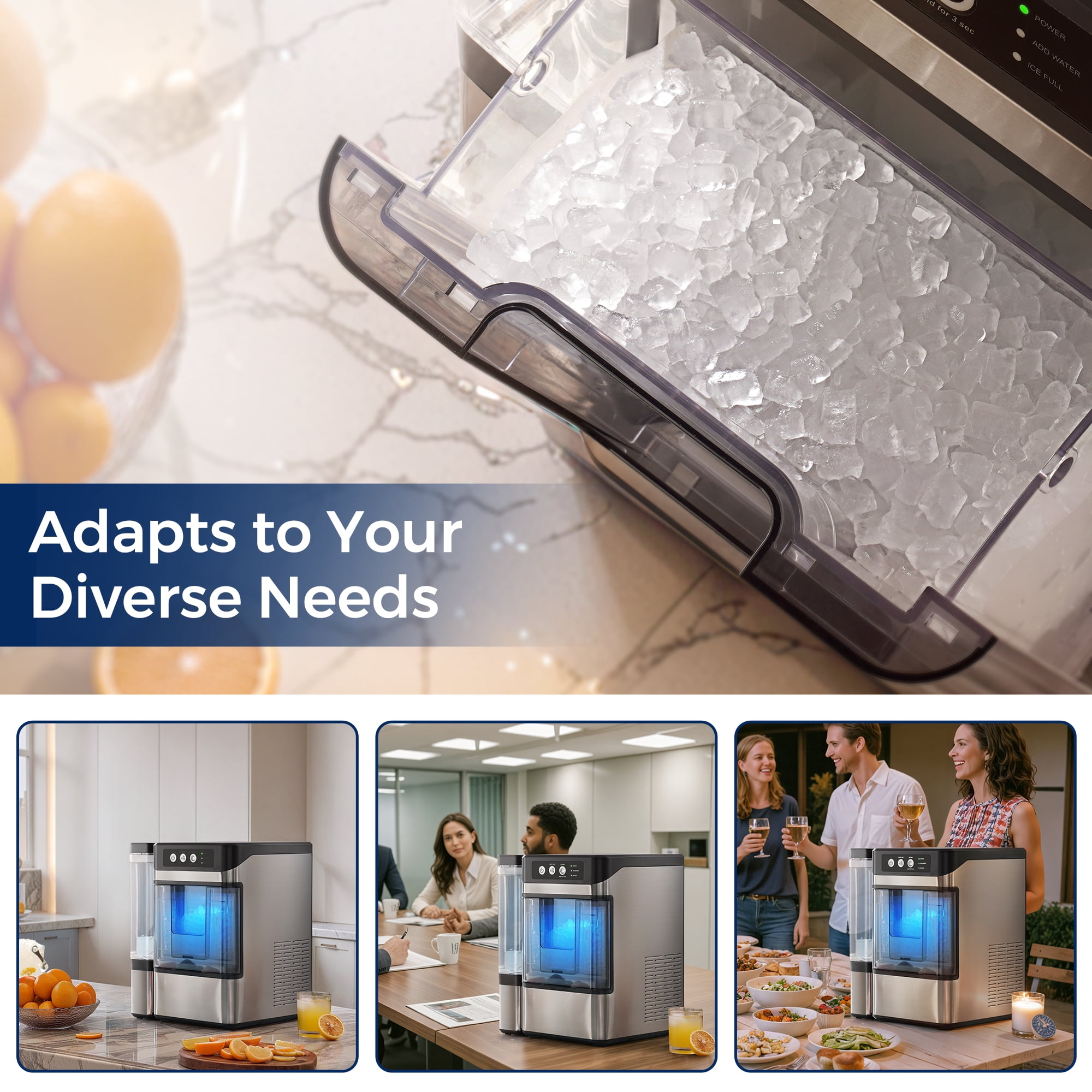 Nugget Ice Maker Countertop with 0.8Gal Removable Tank, 41Lbs/24H, One-Touch Fast Ice in 6 Mins, Self-Cleaning & Ultra Quiet for Home/Office/Party