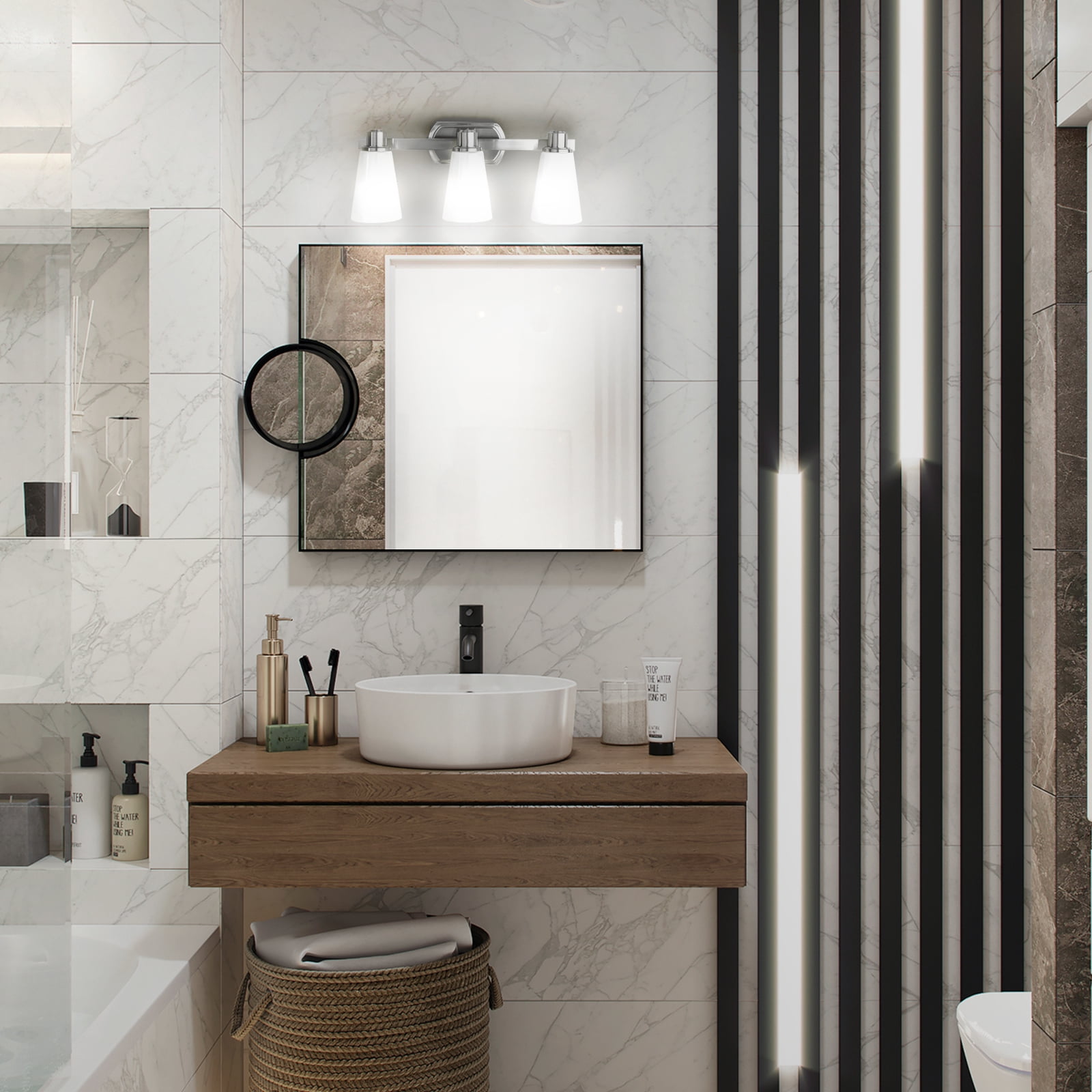 Vanity Lights for Bathroom Lighting Fixtures Over Mirror Sconces Wall Lighting Lamp with Brushed Nickel Finish and Milky Glass Shades.