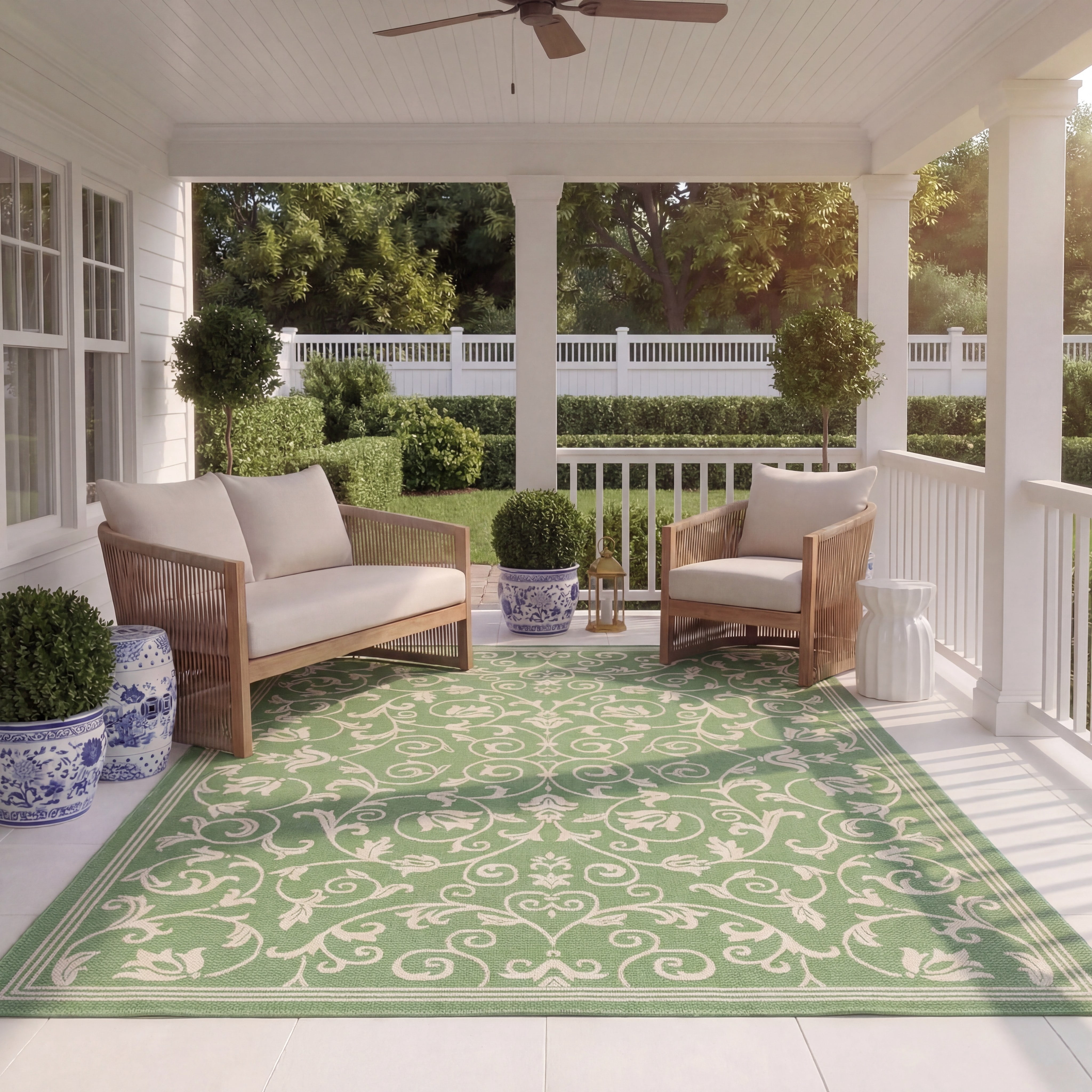 Safavieh Courtyard Nanda Botanical Indoor/Outdoor Area Rug, Olive/Natural, 8' x 10'