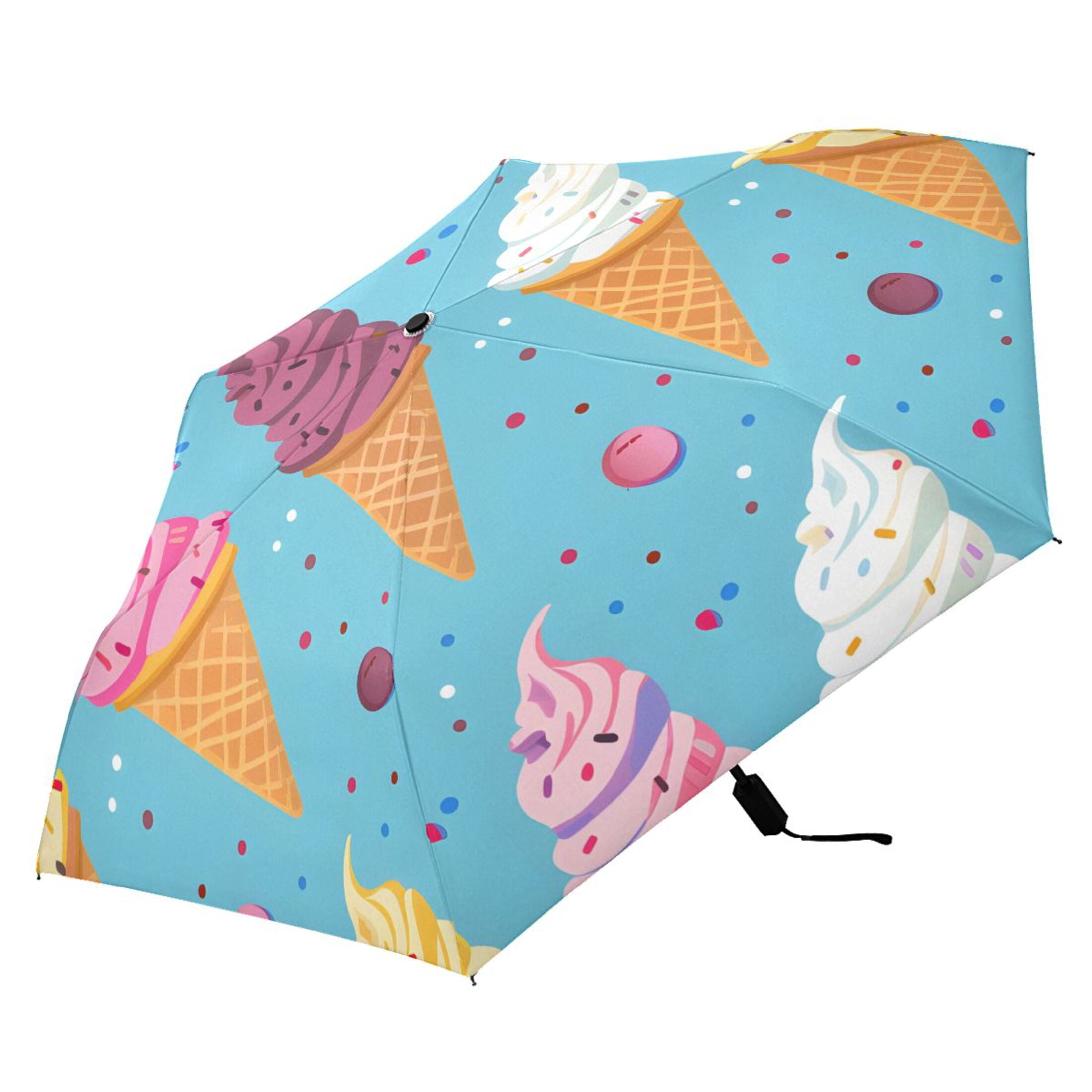Cartoon Ice Cream Compact Sun Umbrella Windproof Travel Umbrellas for Rain Strong Portable UV Protection