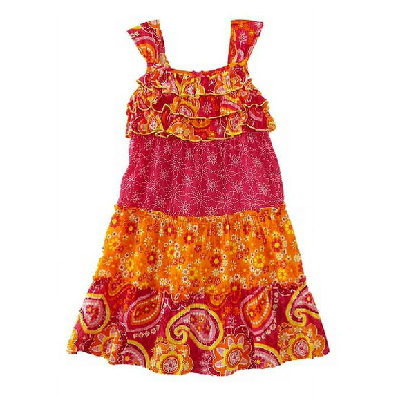 Infant Toddler Girls Pink & Orange Ruffled Paisley Floral Dress Flower Sundress