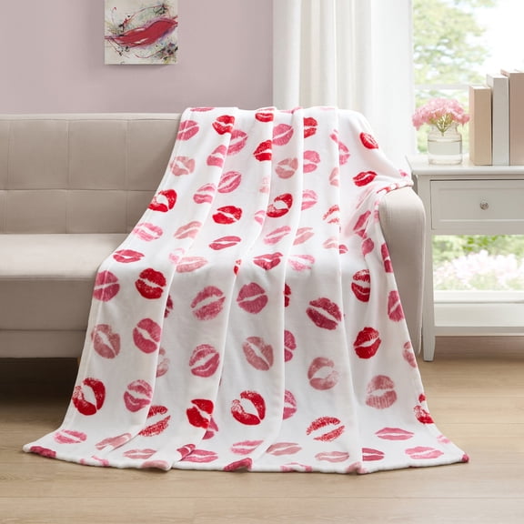 Kate Aurora Valentine's Day Pink & Red Lips Oversized Accent Throw Blanket - 50 in. x 70 in.