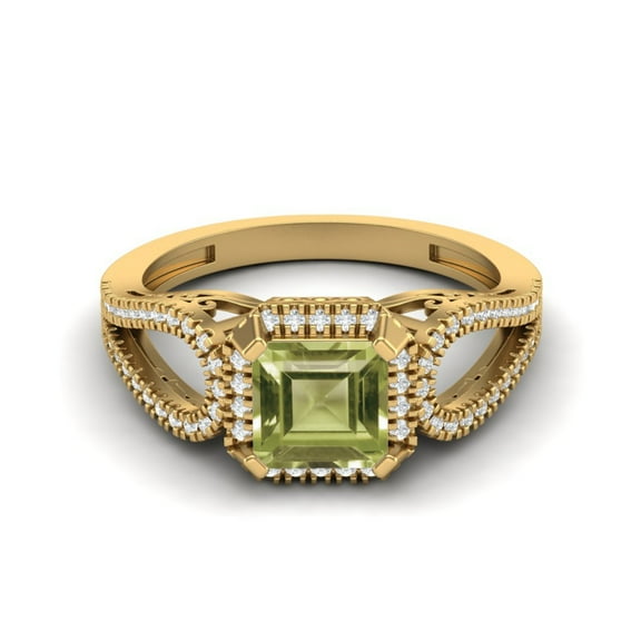 2.5 Ctw Square Shape Peridot 925 Sterling Silver Gold Vermeil Split Shank Valentines Day Gifts Ring
