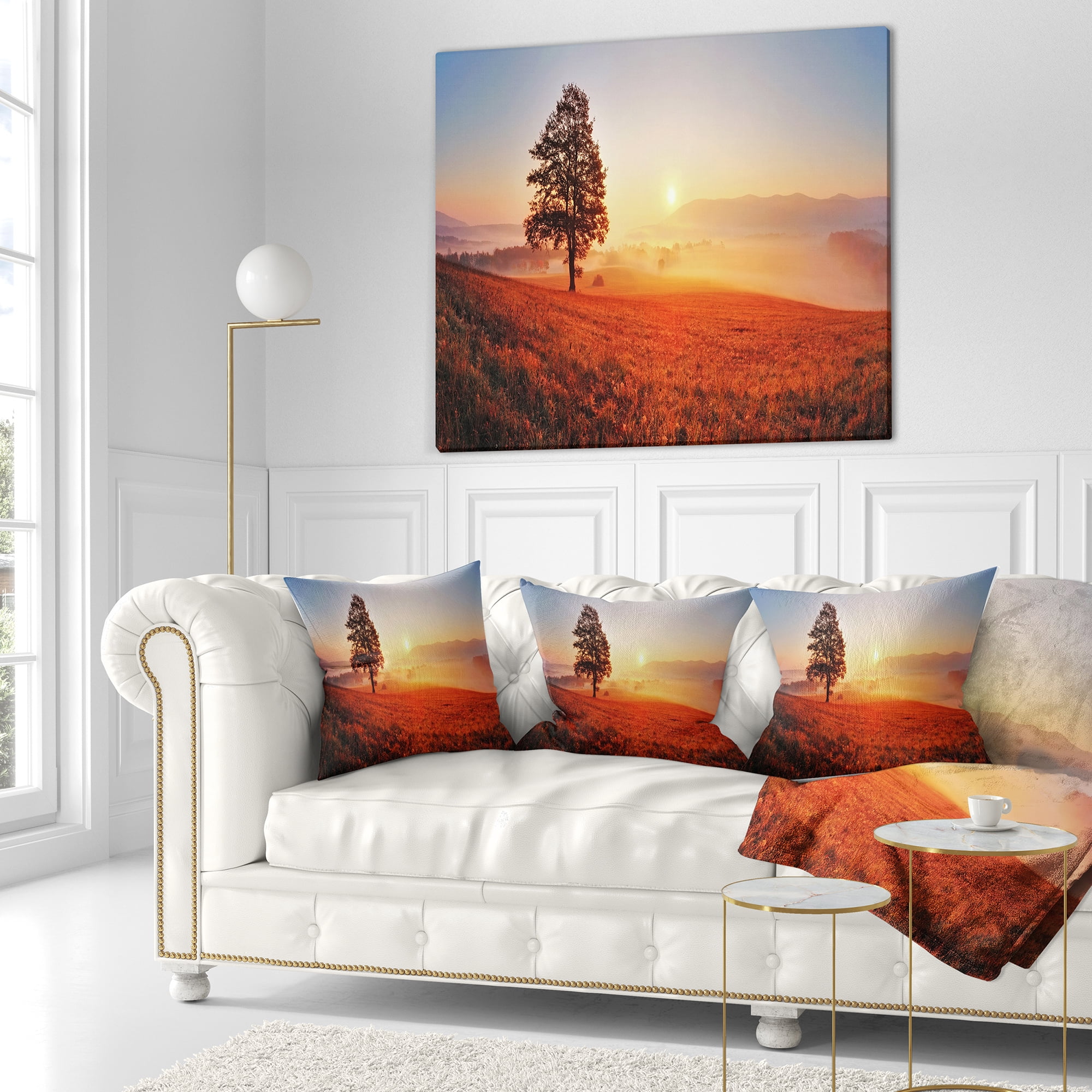 Designart Tree and Sun - Landscape Photography Throw Pillow - 16x16