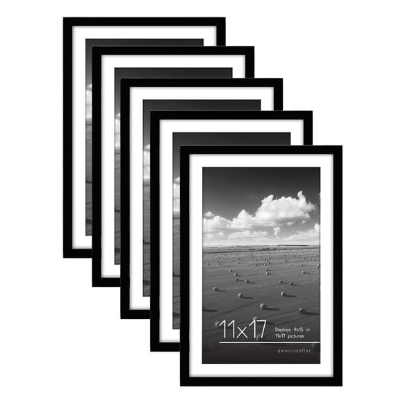 Americanflat Picture Frame In Black - Set Of 5 Frames - 9X15 With Mat And 11X17 Without Mat - With Plexiglass Cover, Sawtooth Hanging Hardware For Horizontal Or Vertical Display