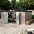thumbnail image 5 of COZONY 12x12FT Lean‑To Storage Shed, Heavy‑Duty Galvanized Steel Outdoor Metal Shed with Lockable Door & Air Vents,Brown, 5 of 7