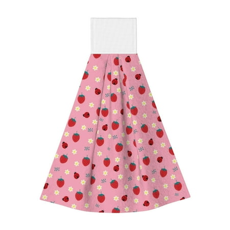 

Kdxio Strawberry and Ladybugs Hand Towel with Loop Hanging Towel Absorbent Tie Towels for Kitchen Tea Bar Bathroom Decor