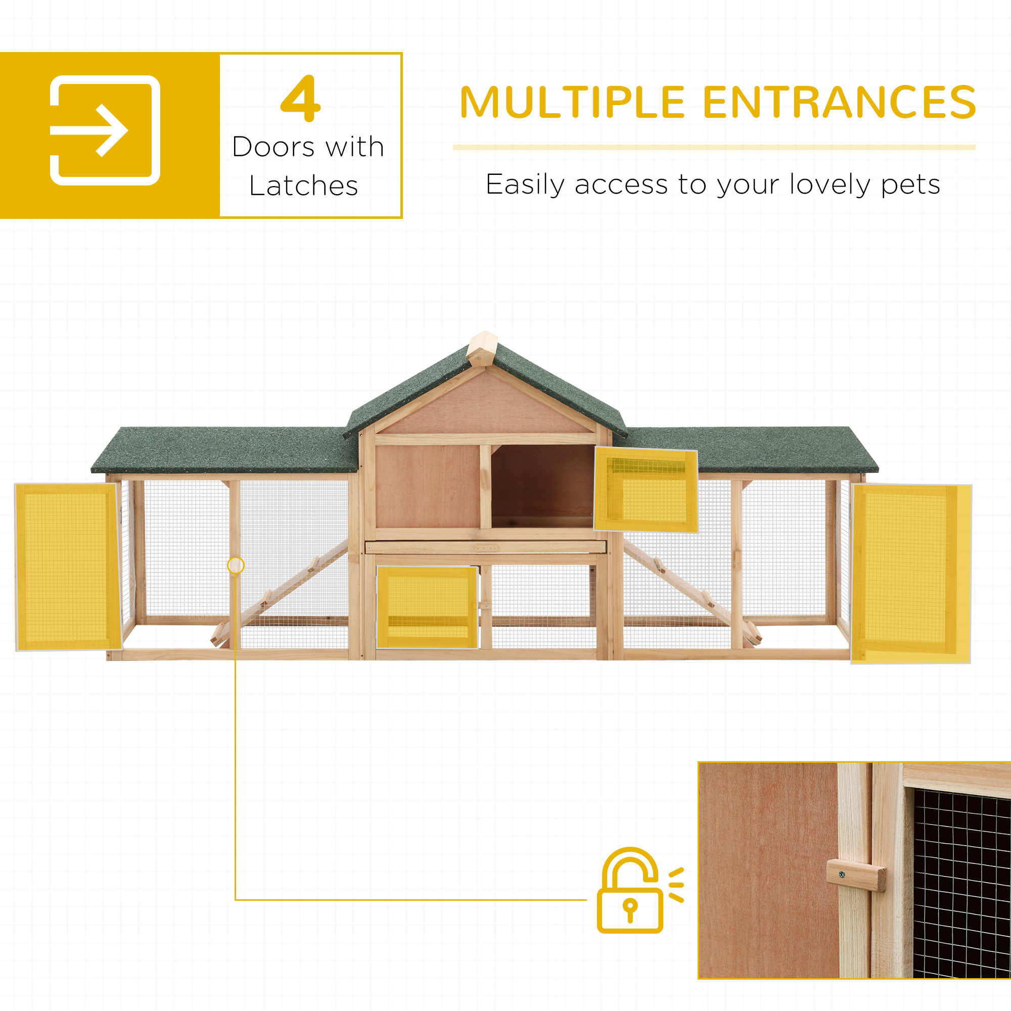 ZephyPaws Rabbit Hutch,83" Large Rabbit Cage Indoor Outdoor for Guinea Pig Cage,Chicken Coop,Bunny Cage with Deep Pull Out Tray,Waterproof Roof,Natural
