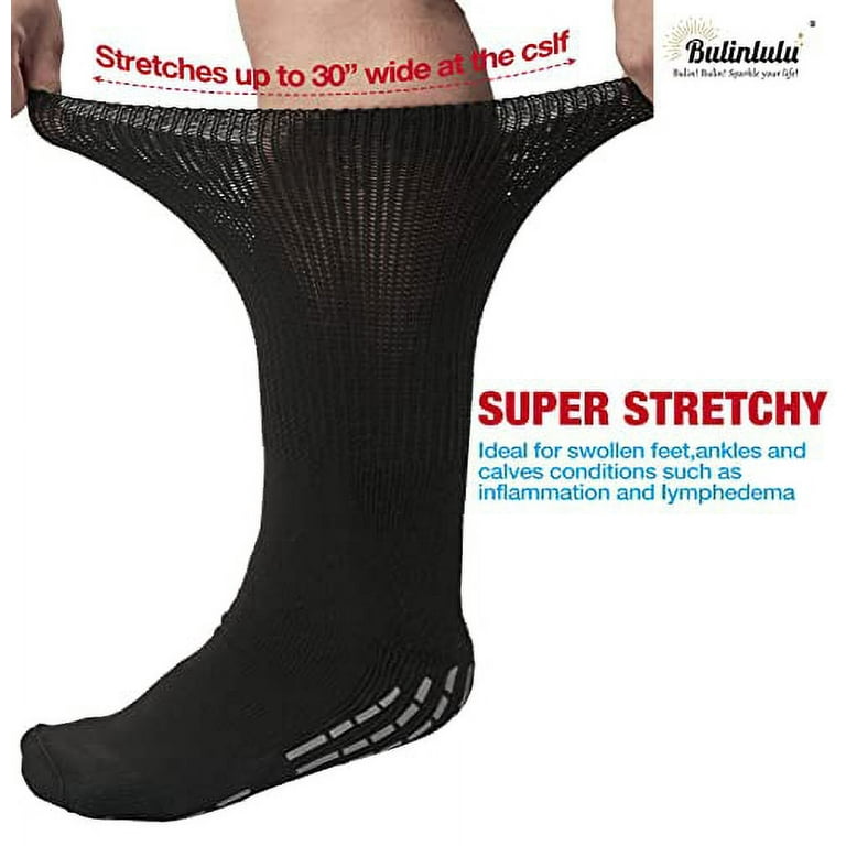Bulinlulu Extra Wide Diabetic Socks Women Men-4 Pairs Super Wide Edema Sock  for Swollen Feet,Non Slip Cast Bariatric Socks, Hospital Socks with