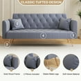 thumbnail image 4 of Aukfa Curved Arm Futon Convertible Sofa Bed for Home Office, 2 Pillows, Tufted Back, Velvet, Gray, 4 of 9