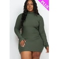 thumbnail image 5 of Mock Neck Mini Bodycon Dress with Long Sleeves in Plus Size Ribbed Fabric, 5 of 8