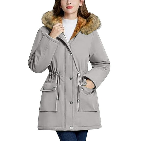 Niaviben Long Puffer Coat Women's Parka Winter Coat Warm Jackets for Women Shirts Casual Winter Jackets Winter Jacket for Women Casual Jackets for Women Gray M