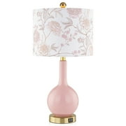 Cinkeda Pink Ceramic Table Lamp with USB Ports Floral Shade 3 Way Dimmable Touch Control Single Nightstand Lamp 24 Modern Gold Bedside Lamps for Living Room Bedroom