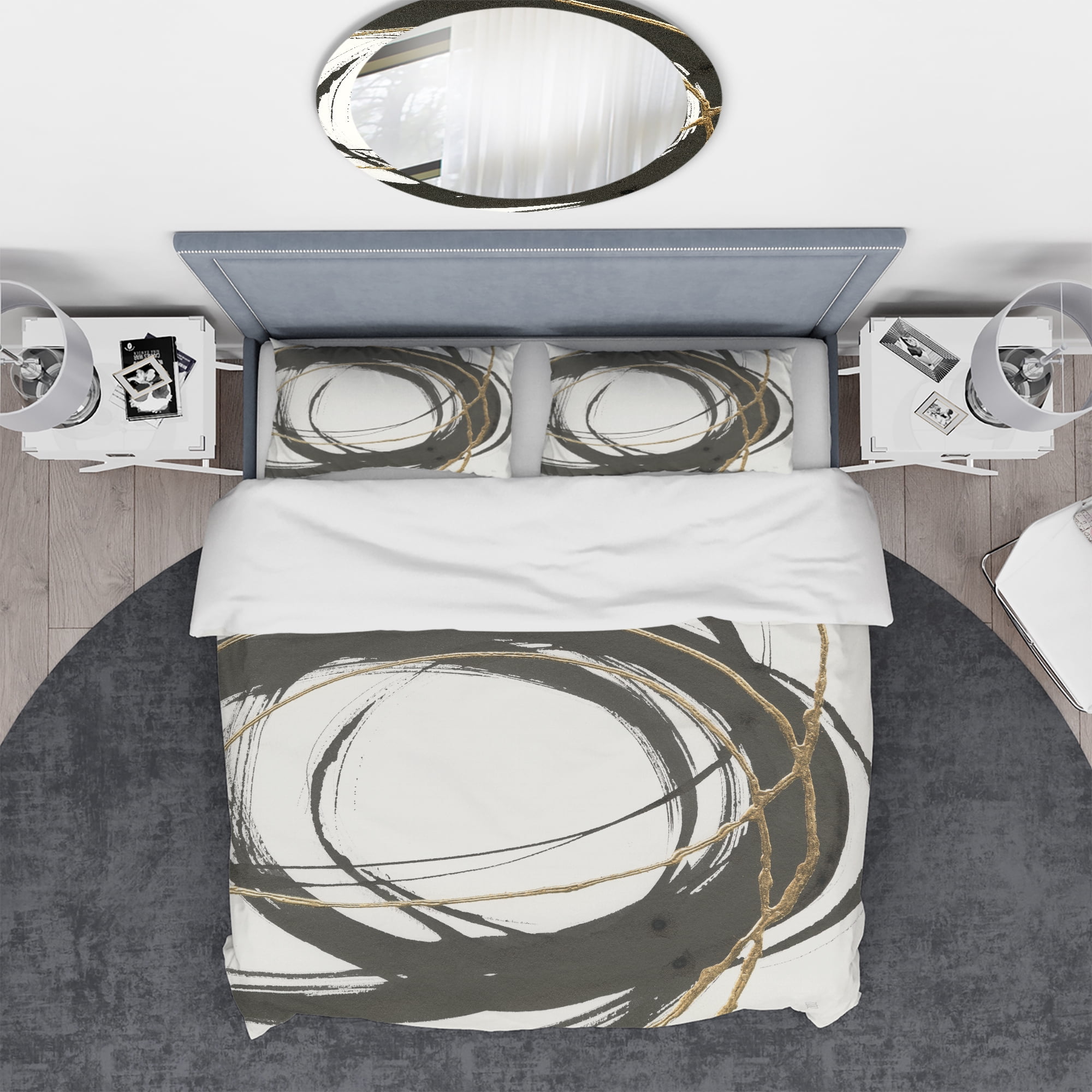 Designart 'Gold Glamour Circle III' Geometric Duvet Cover Set