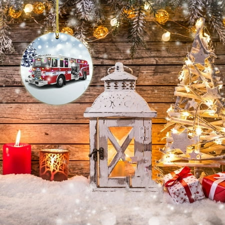 

LINMOUA Christmas Cartoon Polices Car Fire Truck Fire Pendant Christmas Tree Holiday Home Decor