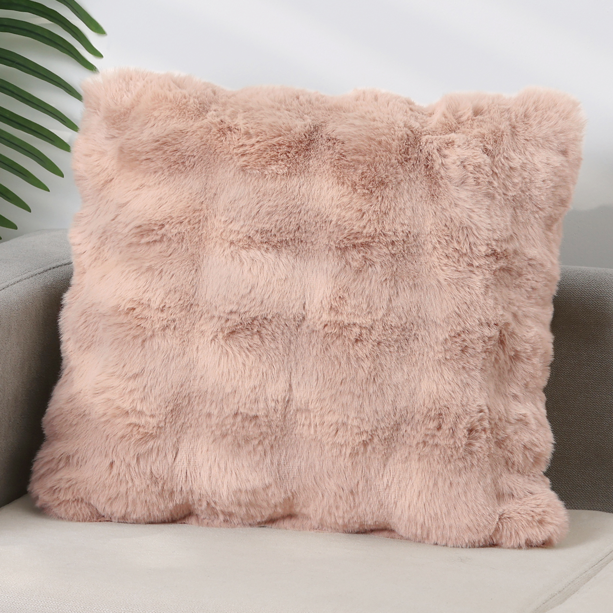 Unique Bargains Faux Fur Cozy Decorative Throw Pillow Covers Soft Plush Pillowcase 1 Pc Light Pink 18" x 18"