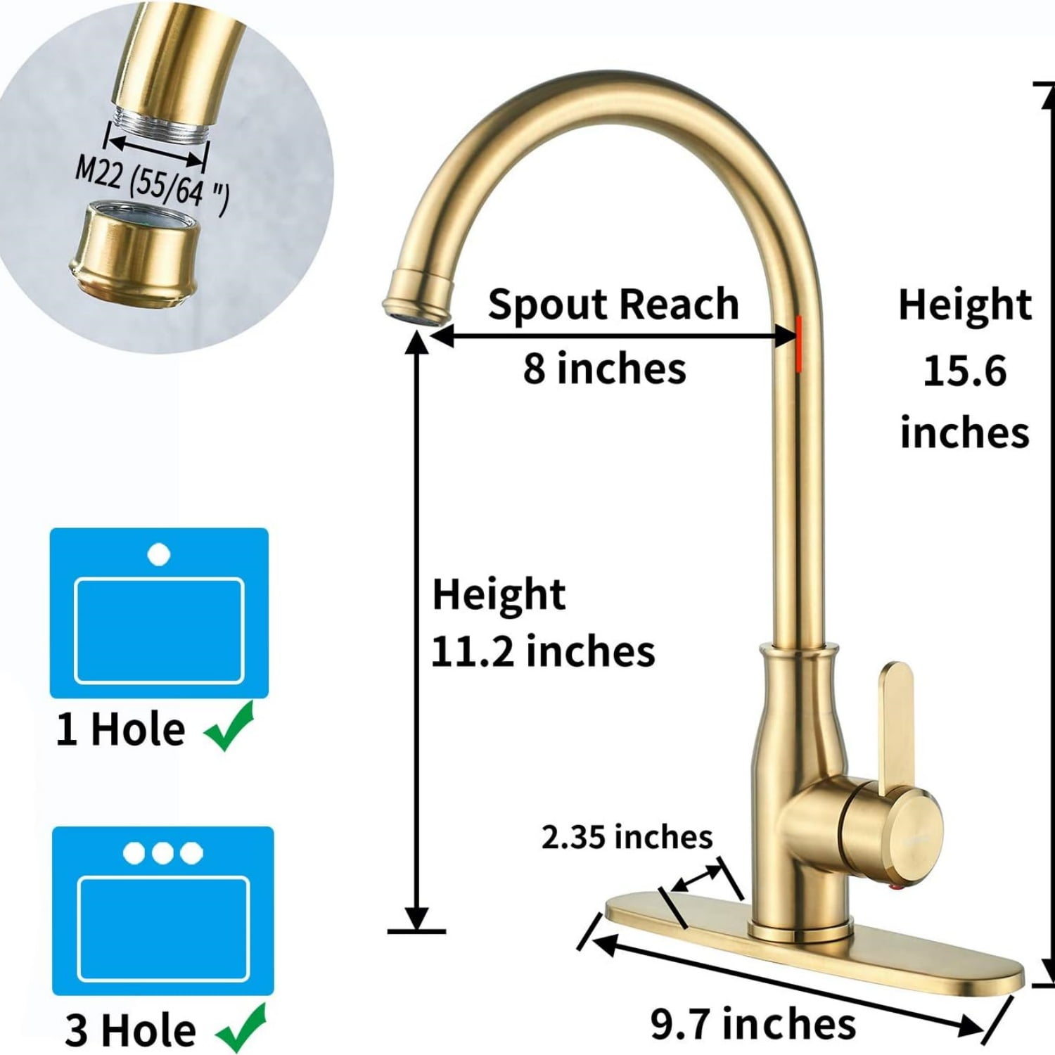 Kitchen Faucet ，Modern High Arc Bar Sink Faucet ，Commercial Stainless Steel Kitchen Sink Faucet One Hole with Deck