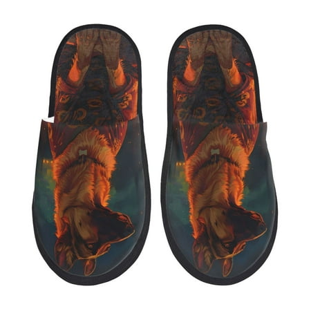 

Qekee Candle Shepherd Dog print Slippers for Women and Men Fluffy Cute Cozy House Slipper Funny Furry Bedroom Slippers for Women Indoor -Large