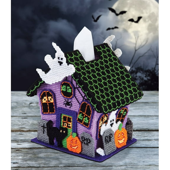 Spooky House Tissue Box Cover Plastic Canvas Kit