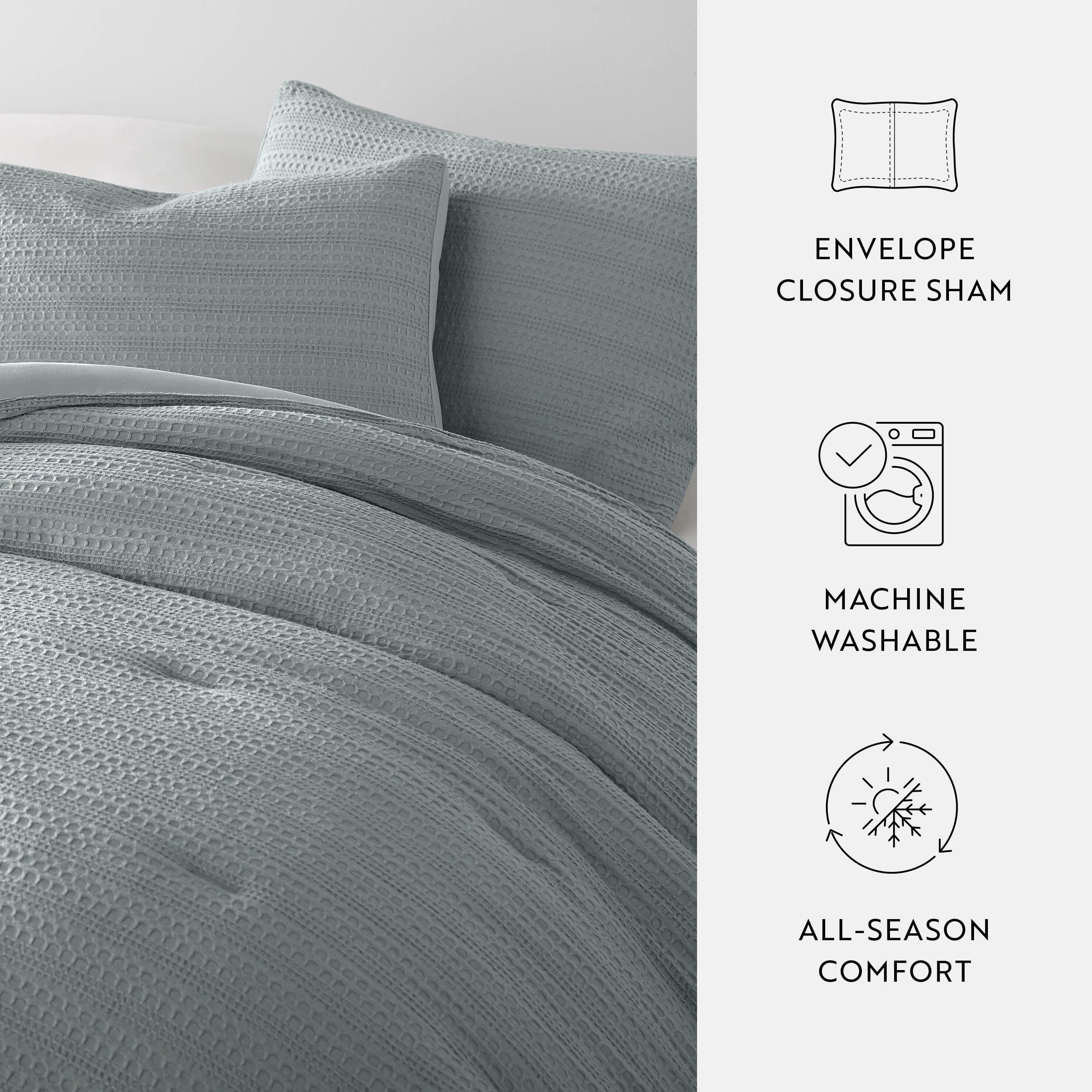 Textured Waffle Comforter Set in Light Blue for Full/Queen Size Bedding by Comfort Canopy