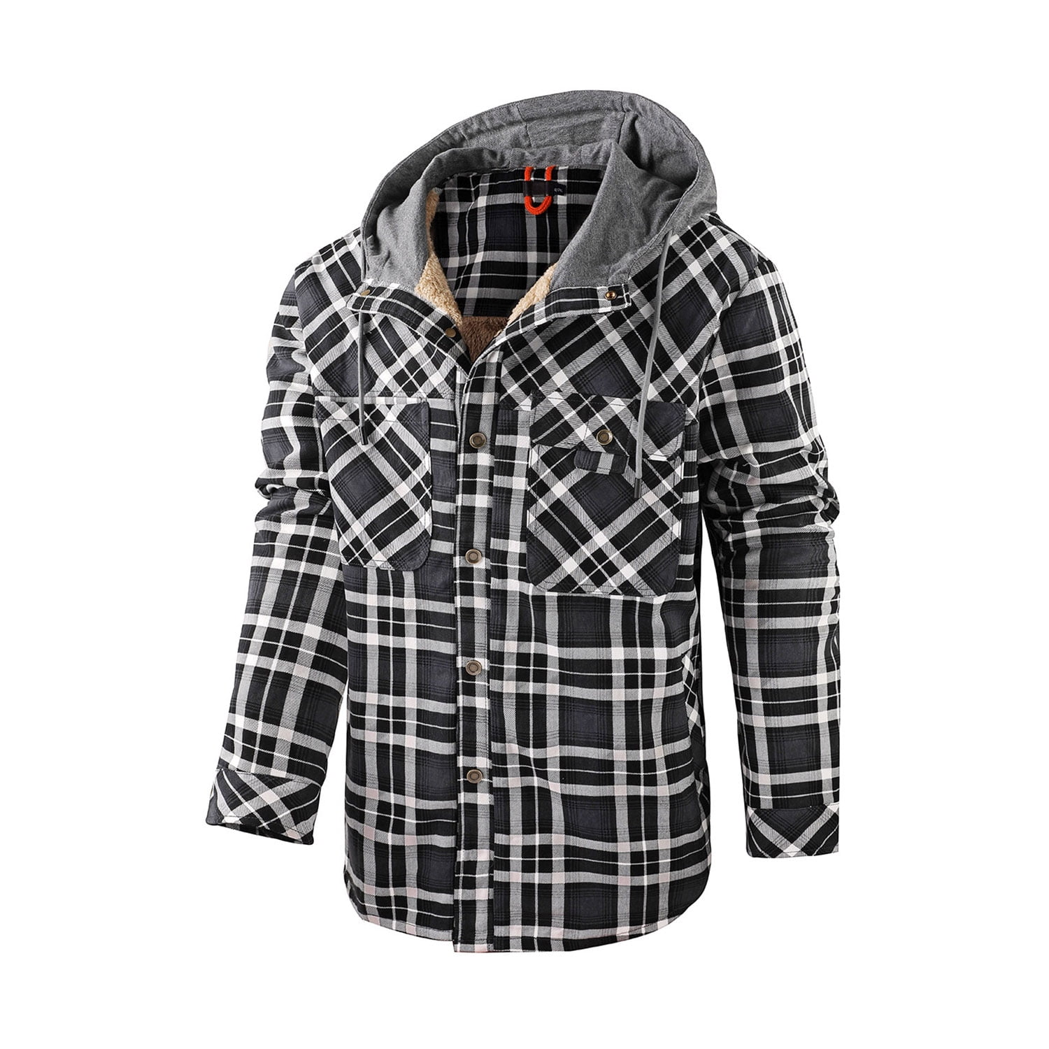 Fexilor Men's Flannel Shirt Jacket with Hood Long Sleeve Fleece Coat