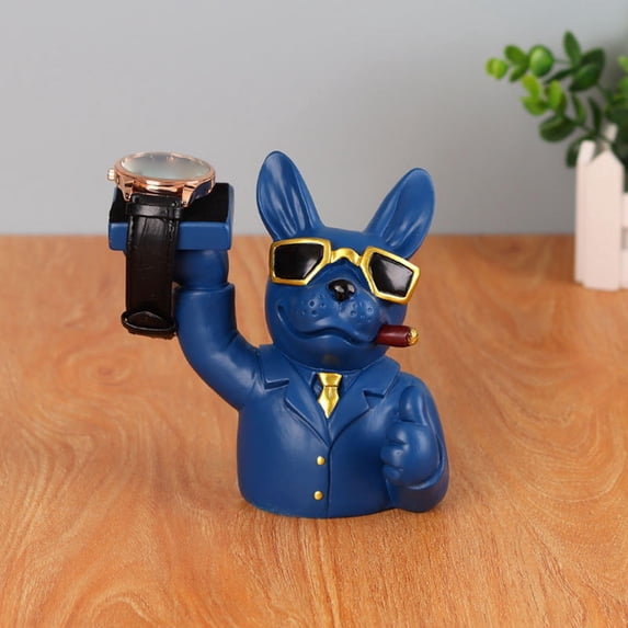 Decorative Watch Display Stand Dog Art Figurine Model Storage Box Case Desktop Tray NightStand Organizer for Watch Earring Living Room Entrance Dark Blue