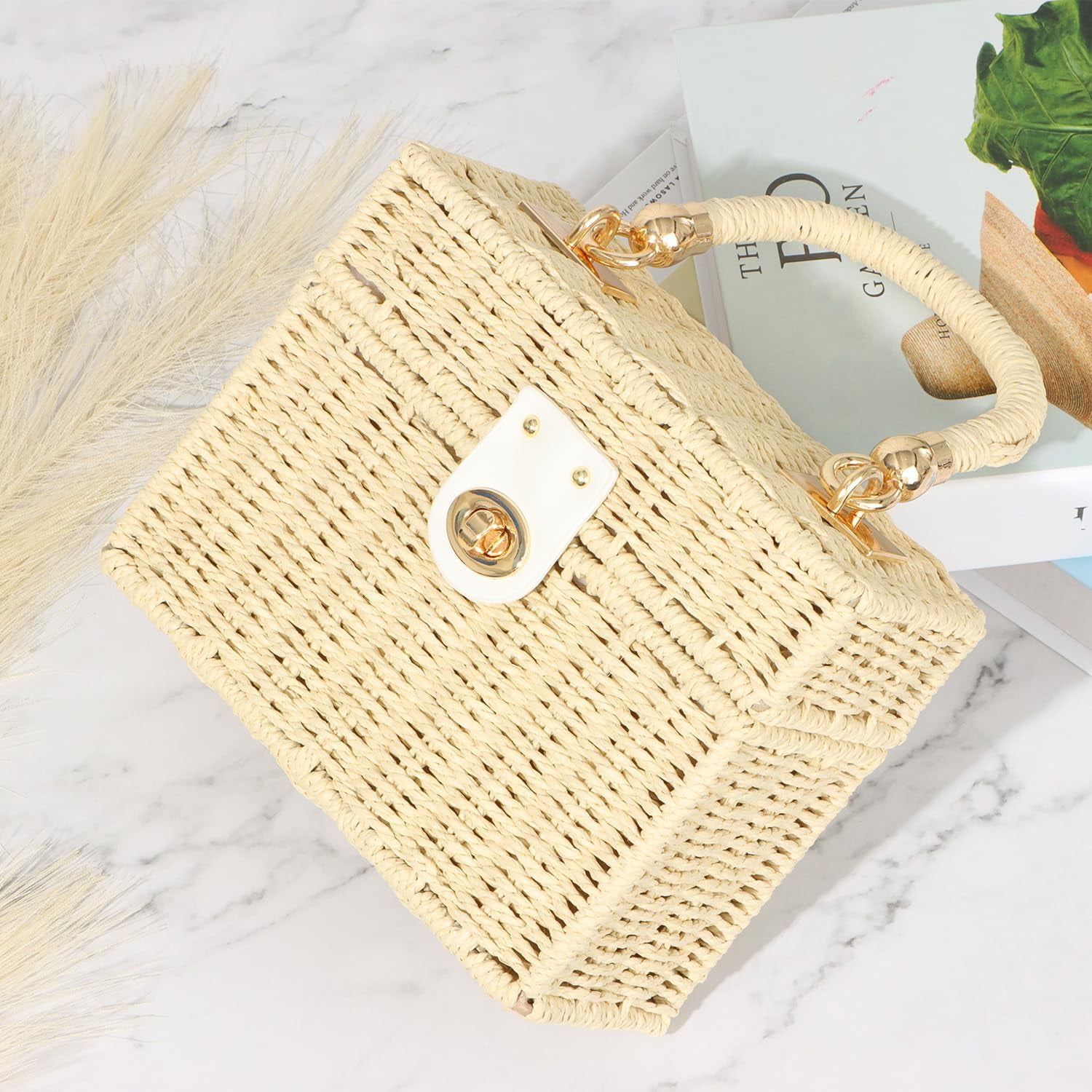 Esunarty Derby Women’s Rattan & Straw Tote Bag, Beige