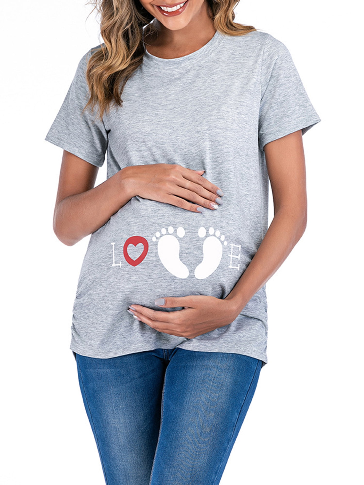 Bhome Maternity Shirt Short Sleeve Pregnancy Tshirt Side Ruched Tee Top