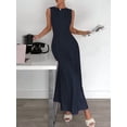 thumbnail image 5 of Women's Sleeveless Maxi Tank Crew Neck Folds Dresses Formal Line Dress for Party Summer Navy Blue L, 5 of 6