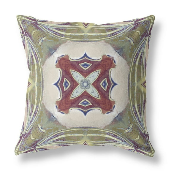 18" Green Brown Geo Tribal Suede Throw Pillow
