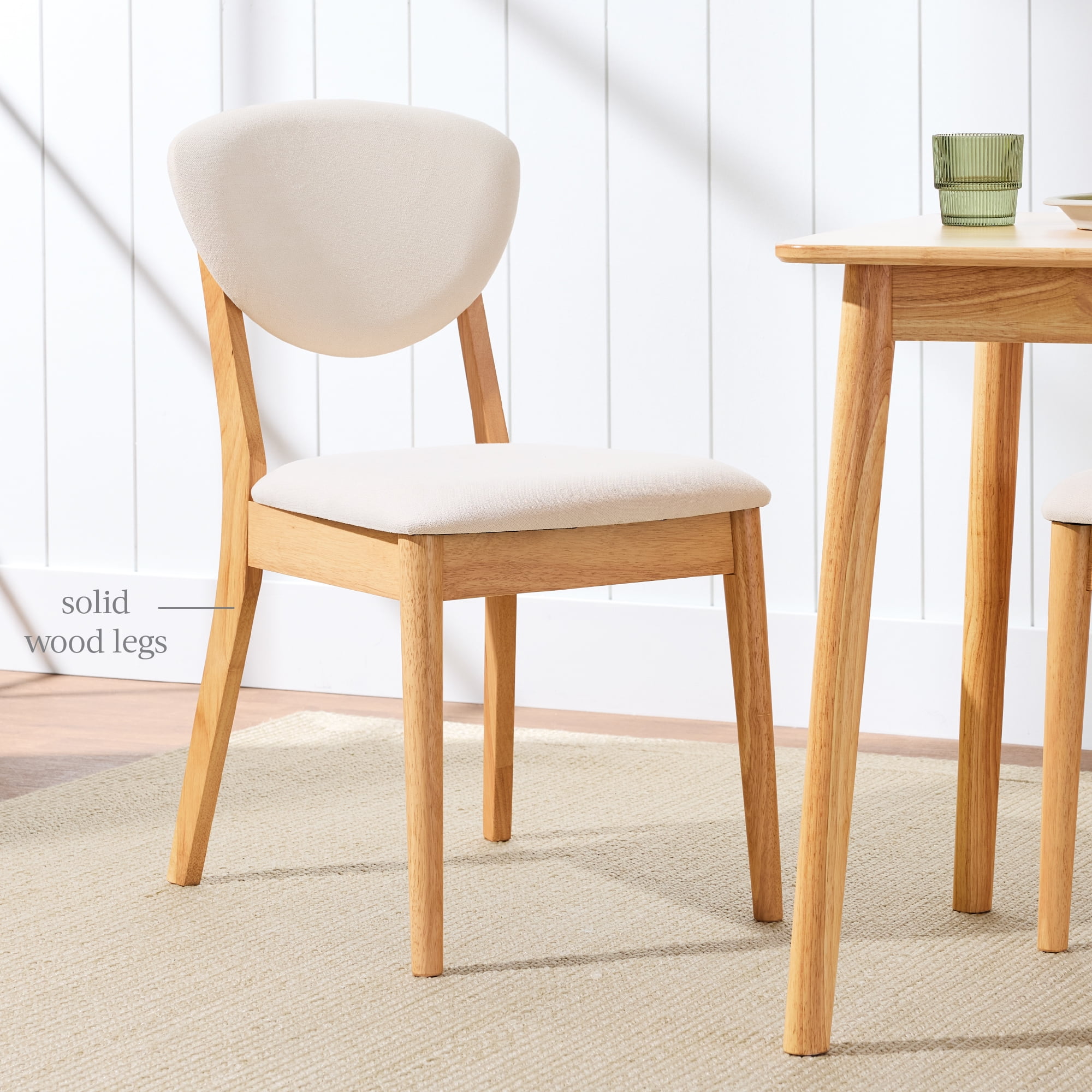 Best Choice Products 2-Piece Mid-Century Modern Wood & Upholstered Dining Chair Set - Oak/Cream