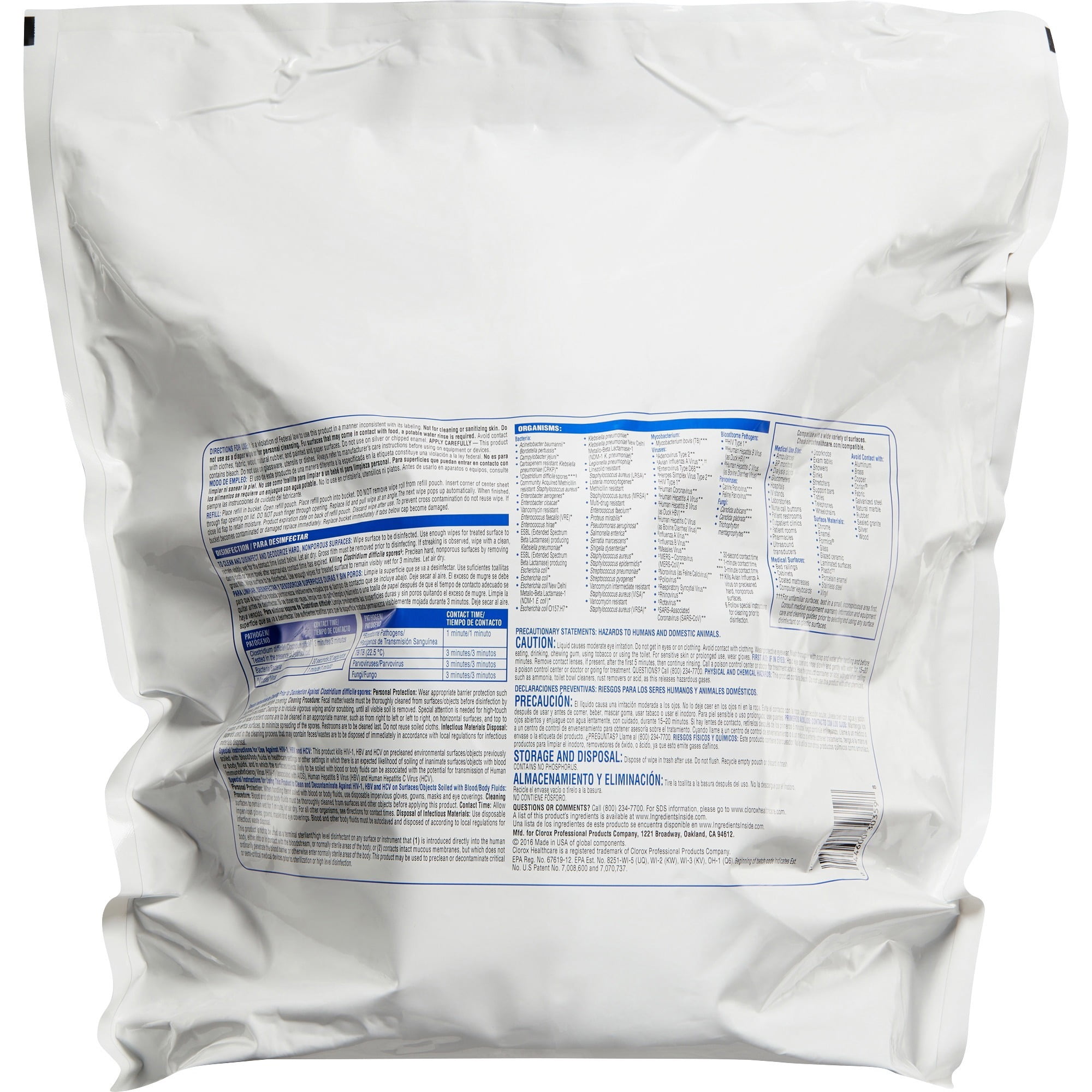 Clorox Healthcare, CLO30359, Bleach Germicidal Wipes Refill, 1 Each, White