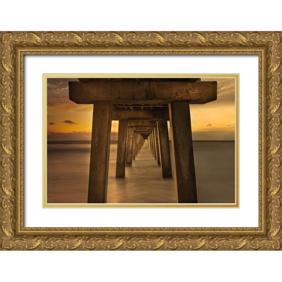 Cai, James 24x17 Gold Ornate Wood Framed with Double Matting Museum Art Print Titled - Sunset under the Pier