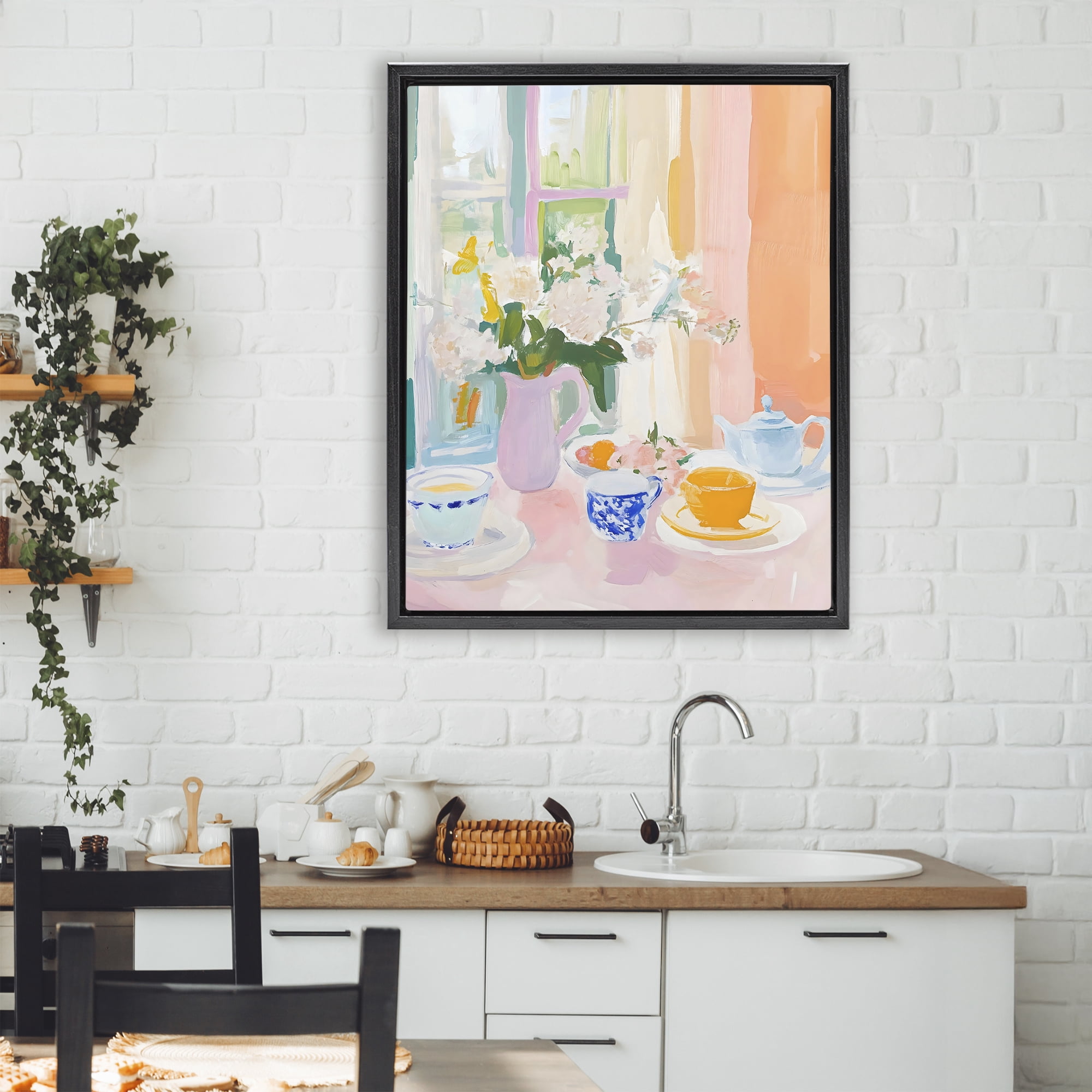 Stupell Industries Breakfast Still Life Abstraction Black Framed Floater Canvas Wall Art, design by The Prints Vibe