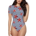 thumbnail image 2 of Goofa Starfish Navy Blue Stripe Printed Women Rash Guard Short Sleeve,Tummy control Swimsuit Surfing Swimsuit Bathing Suit One Piece Swimsuit UPF 50-, 2 of 9