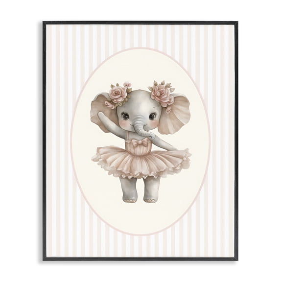 Stupell Industries Cottage Nursery Ballerina Elephant Striped Black Framed Giclee Art, 11 x 14, by LSR Design Studio