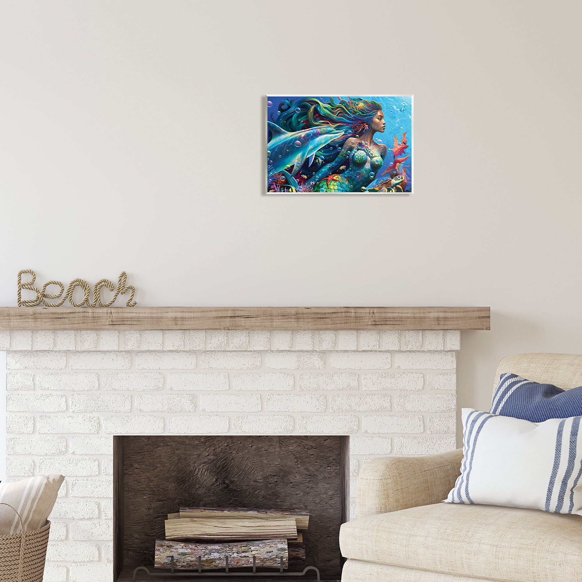Stupell Industries Mermaid Underwater Sea Life Fairy Tales & Fantasy Painting Unframed Art Print Wall Art, 15 x 10