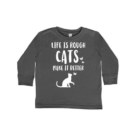 

Inktastic Life Is Rough Cats Gift Toddler Boy or Toddler Girl Long Sleeve T-Shirt