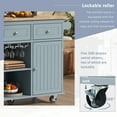 thumbnail image 6 of Lunale 39.8" Kitchen Island with Drop Leaf, Power Outlets, Rolling Storage Kitchen Cart with Wine Cup Rack, Blue, 6 of 12
