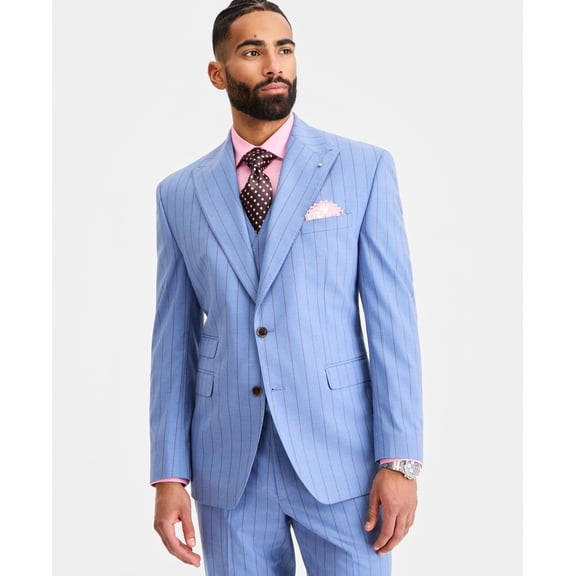 Tayion Mens Classic fit Suit Jacket Blazer 40 S Light Blue Striped