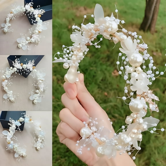 DESIGNICE Floral Bridal Headband, Princess Flower Headband Handmade Garland Crown for Flower Girl and Bridal or Daily