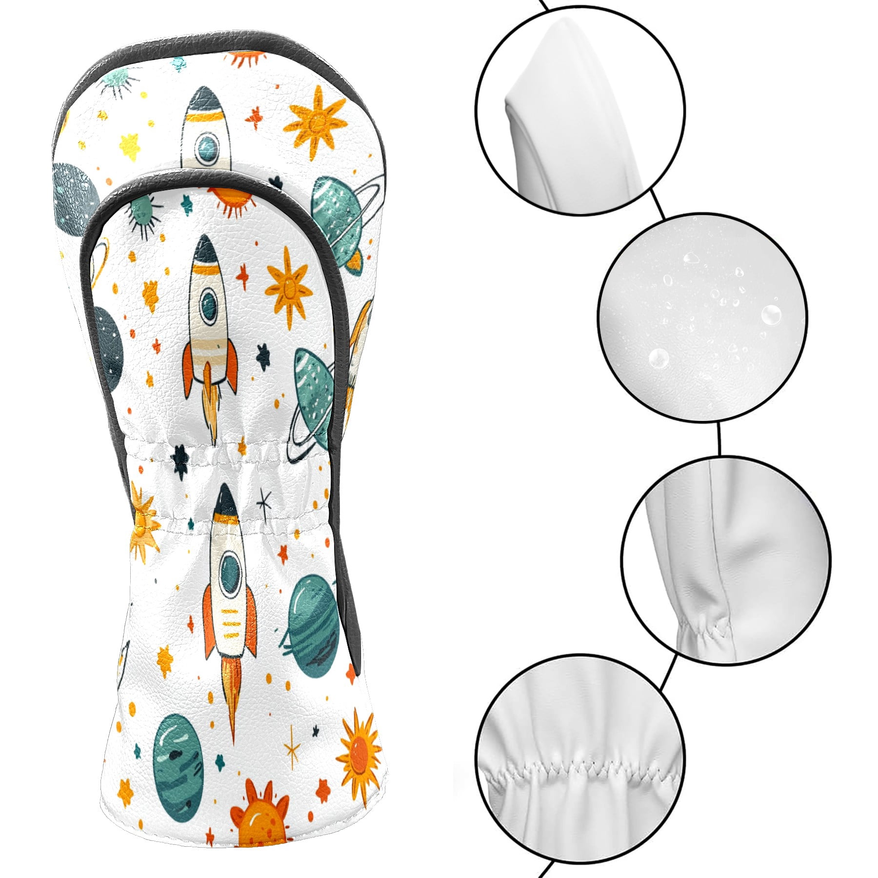 Golf Club Covers PU Leather Waterproof Head Covers for Fairway Woods Hybrids Spaceship Sun