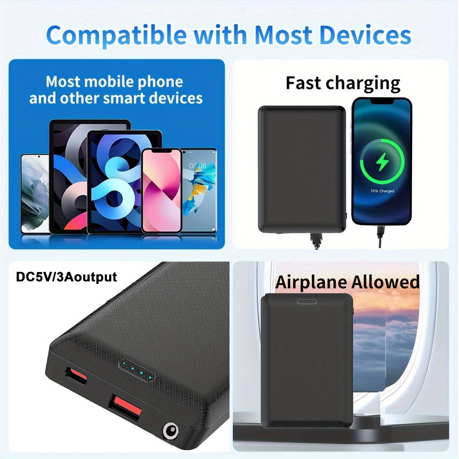 20000mAh Power Bank Portable Charge DC5V 3A Output USB output Type C output Portable Charger Phone External Battery Pack for Heating Vest Jacket Scarf Gloves Electric Heating Equipment