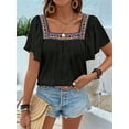 thumbnail image 4 of Mexican Shirts for Women Boho Embroidered Short Butterfly Sleeve Square Neck Loose Blouses Tees, 4 of 8